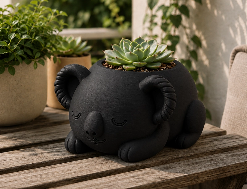 MACETERO DECORATIVO HOGAR- KOALA DURMIENTE 10 CM NEGRO - 4