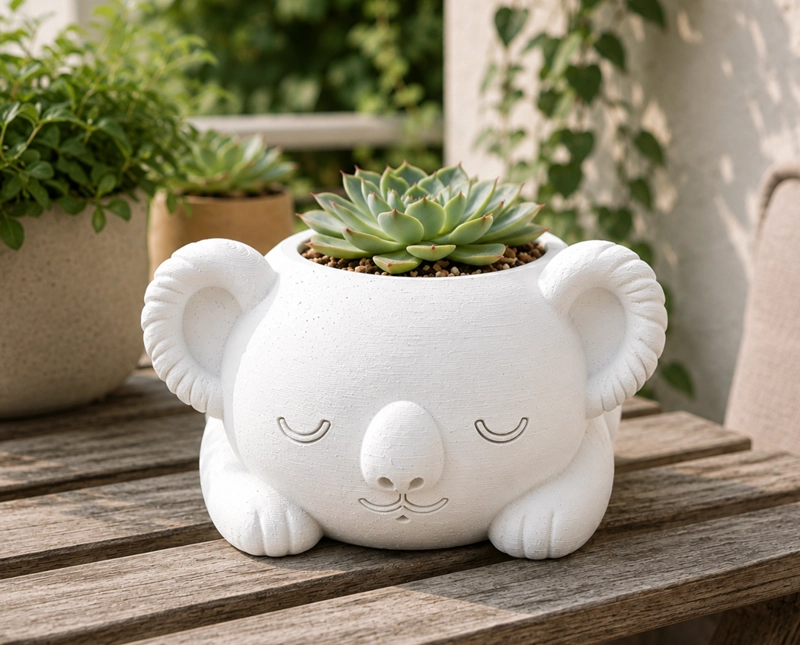 MACETERO DECORATIVO HOGAR- KOALA DURMIENTE 10 CM BLANCO - 3