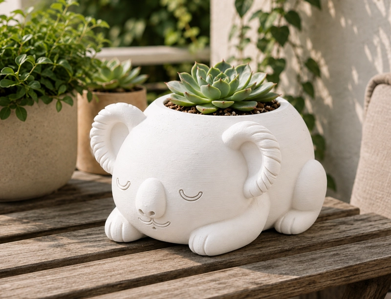 MACETERO DECORATIVO HOGAR- KOALA DURMIENTE 10 CM BLANCO - 4