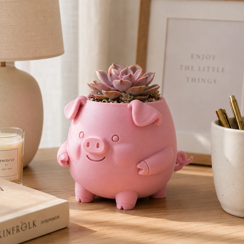 MACETERO DECORATIVO HOGAR- FORMA CERDITO 13 CM ROSA - 1