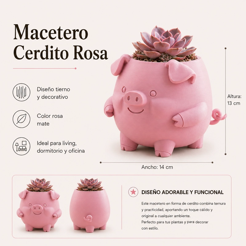 MACETERO DECORATIVO HOGAR- FORMA CERDITO 13 CM ROSA - 2