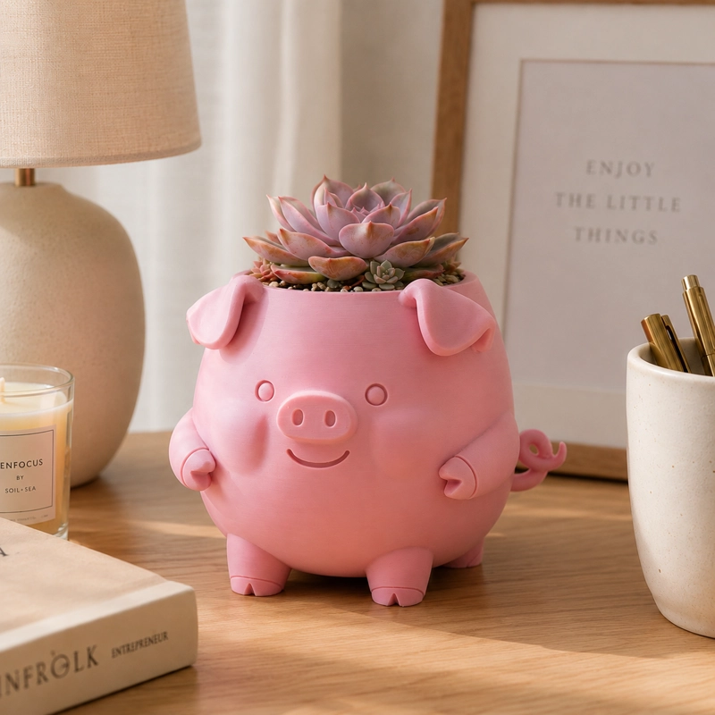 MACETERO DECORATIVO HOGAR- FORMA CERDITO 13 CM ROSA - 3