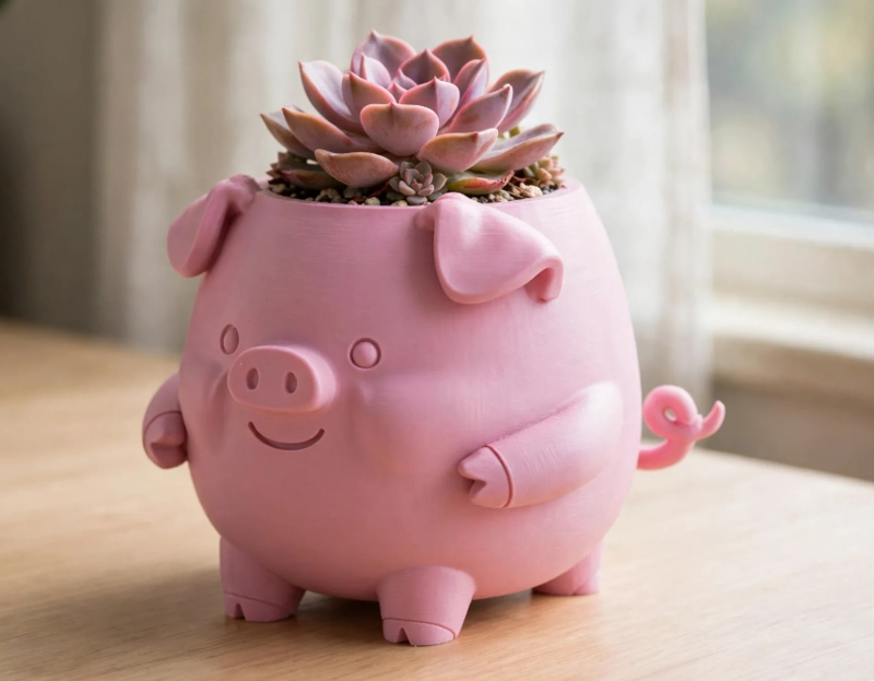 MACETERO DECORATIVO HOGAR- FORMA CERDITO 13 CM ROSA - 4