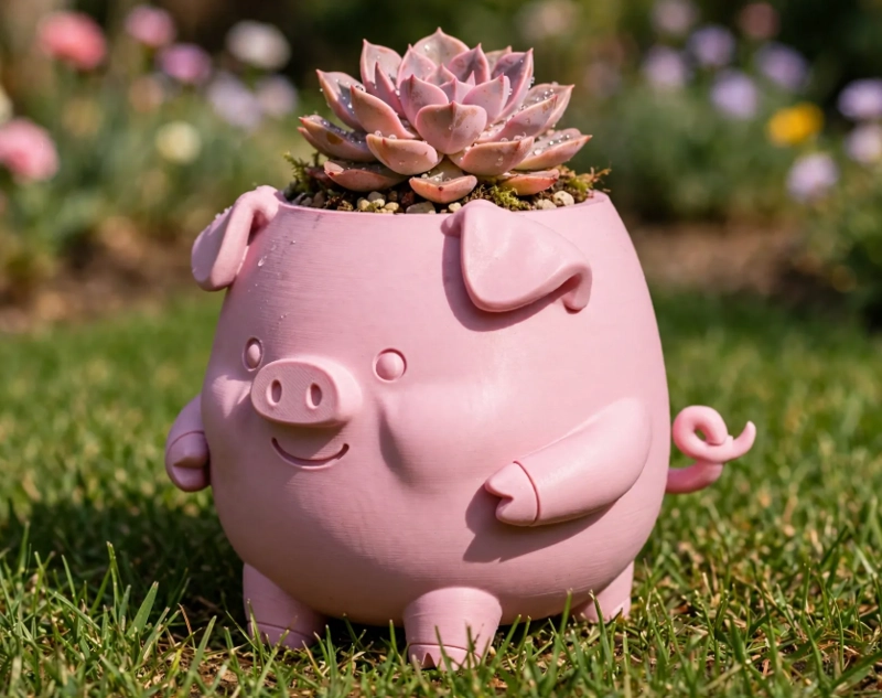 MACETERO DECORATIVO HOGAR- FORMA CERDITO 13 CM ROSA - 5