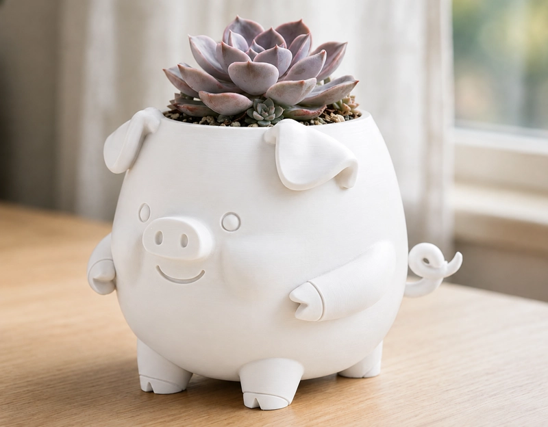 MACETERO DECORATIVO HOGAR- FORMA CERDITO 13 CM BLANCO - 1