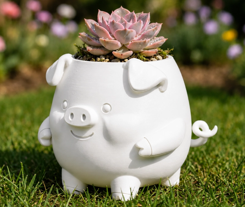 MACETERO DECORATIVO HOGAR- FORMA CERDITO 13 CM BLANCO - 3