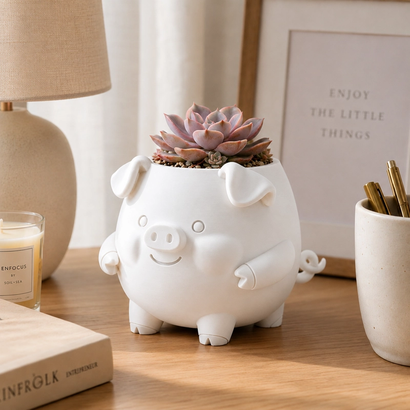 MACETERO DECORATIVO HOGAR- FORMA CERDITO 13 CM BLANCO - 4