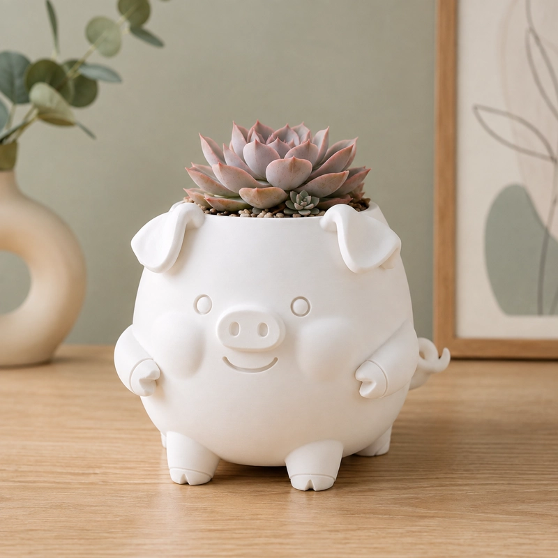 MACETERO DECORATIVO HOGAR- FORMA CERDITO 13 CM BLANCO - 5