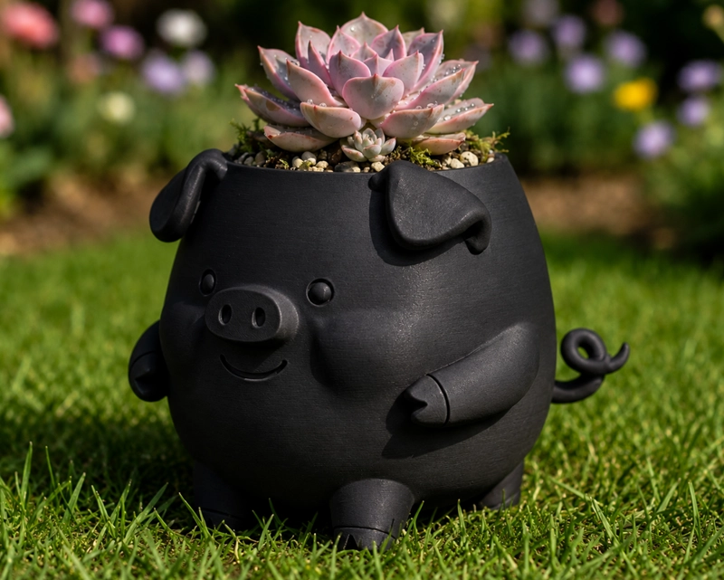MACETERO DECORATIVO HOGAR- FORMA CERDITO 13 CM NEGRO - 3