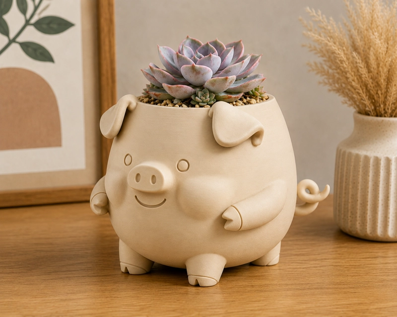 MACETERO DECORATIVO HOGAR- FORMA CERDITO 13 CM BEIGE - 1