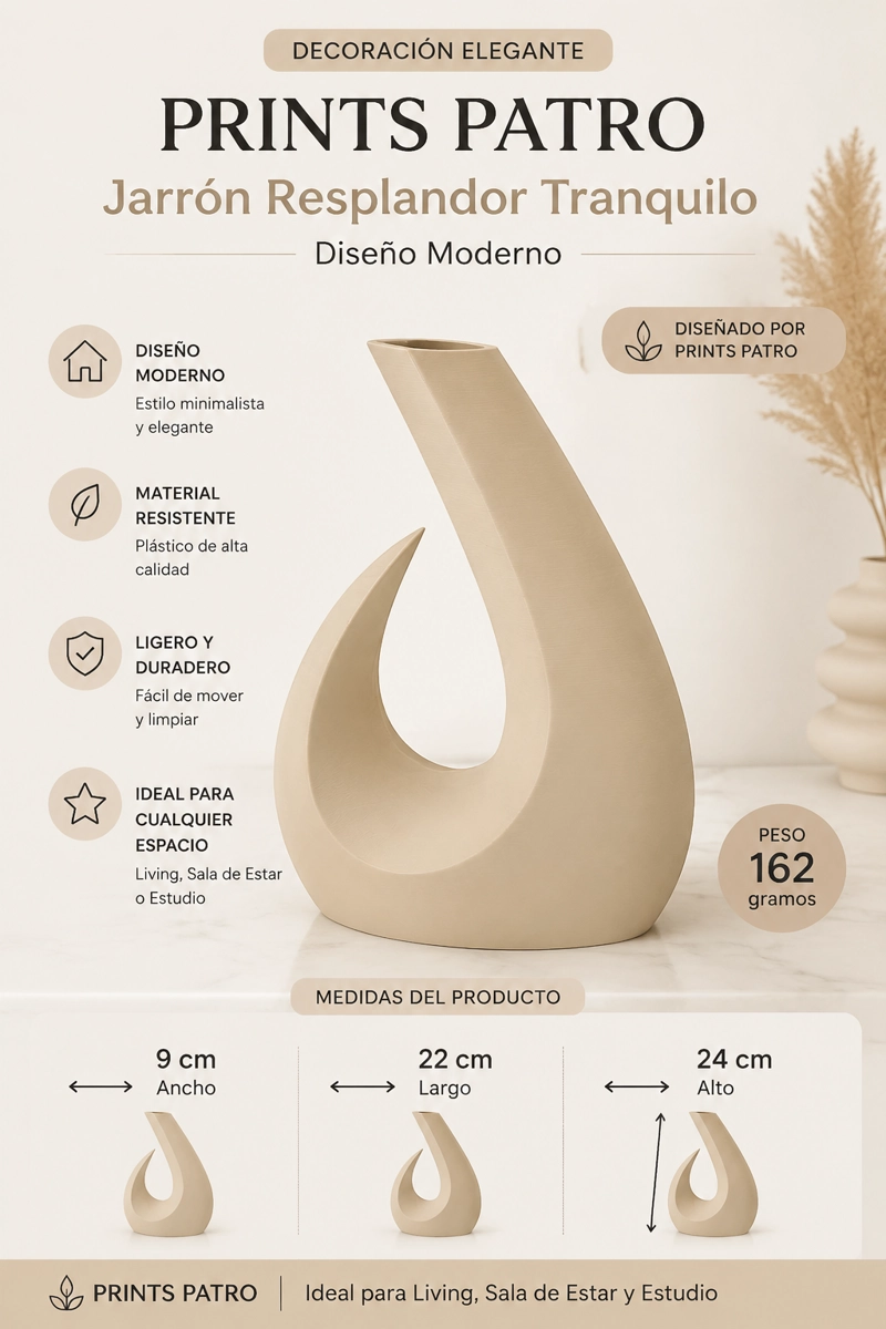 DECORACION ELEGANTE PRINTS PATRO - JARRON RESPLANDOR TRANQUILO BEIGE - 3