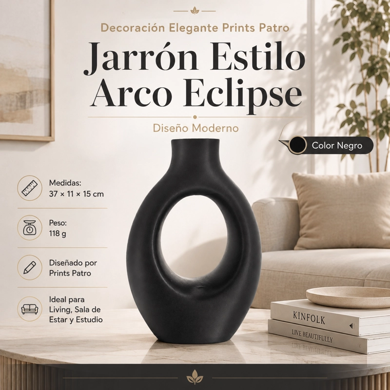 DECORACION ELEGANTE PRINTS PATRO - JARRON ESTILO ARCO ECLIPSE NEGRO - 1
