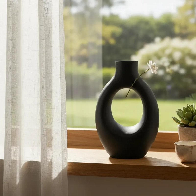DECORACION ELEGANTE PRINTS PATRO - JARRON ESTILO ARCO ECLIPSE NEGRO - 2