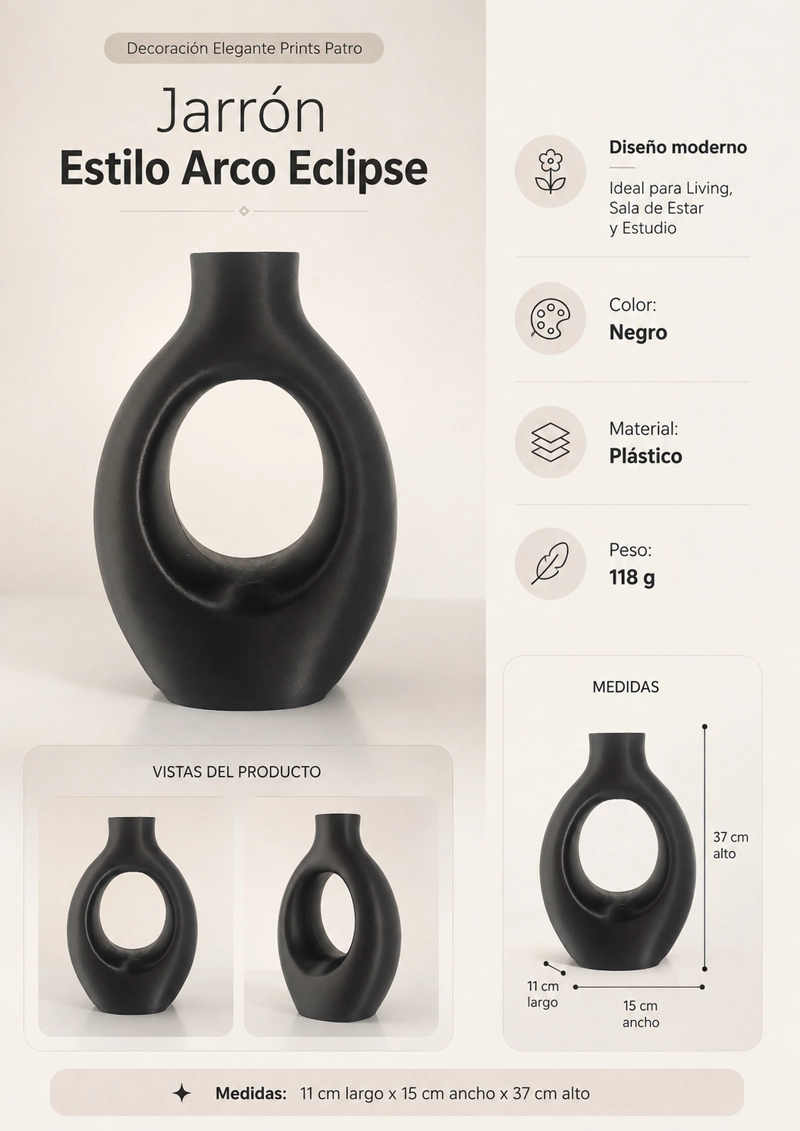 DECORACION ELEGANTE PRINTS PATRO - JARRON ESTILO ARCO ECLIPSE NEGRO - 3