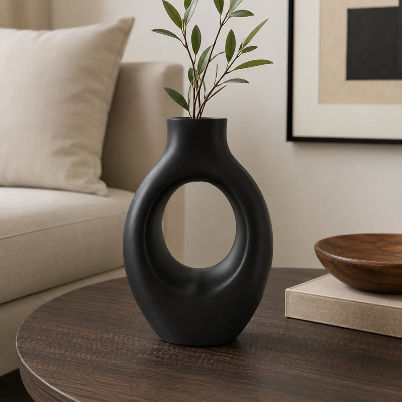 DECORACION ELEGANTE PRINTS PATRO - JARRON ESTILO ARCO ECLIPSE NEGRO - 5