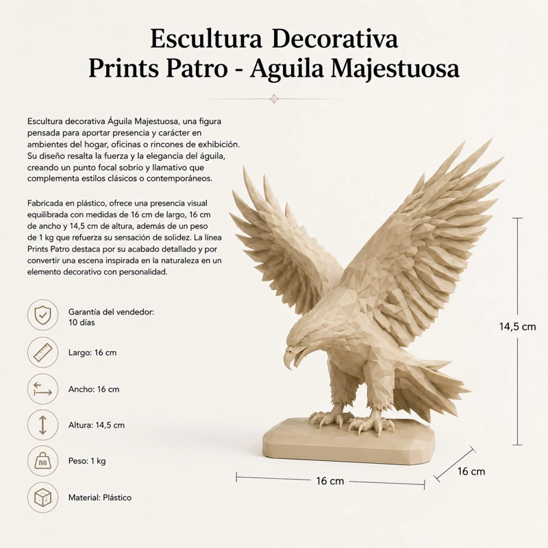 ESCULTURA DECORATIVA PRINTS PATRO- AGUILA MAJESTUOSA BEIGE - 3