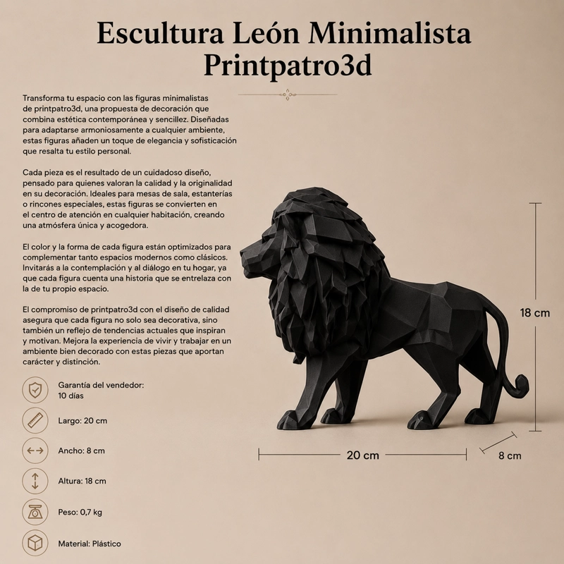 ESCULTURA LEON MINIMALISTA RE PLICA PRINTPATRO3D BLANCO - 4