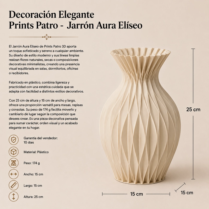 DECORACION ELEGANTE PRINTS PATRO - JARRON AURA ELISEO BEIGE - 3