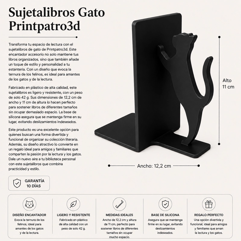 SUJETALIBROS GATO PRINTPATRO3D NEGRO - 2