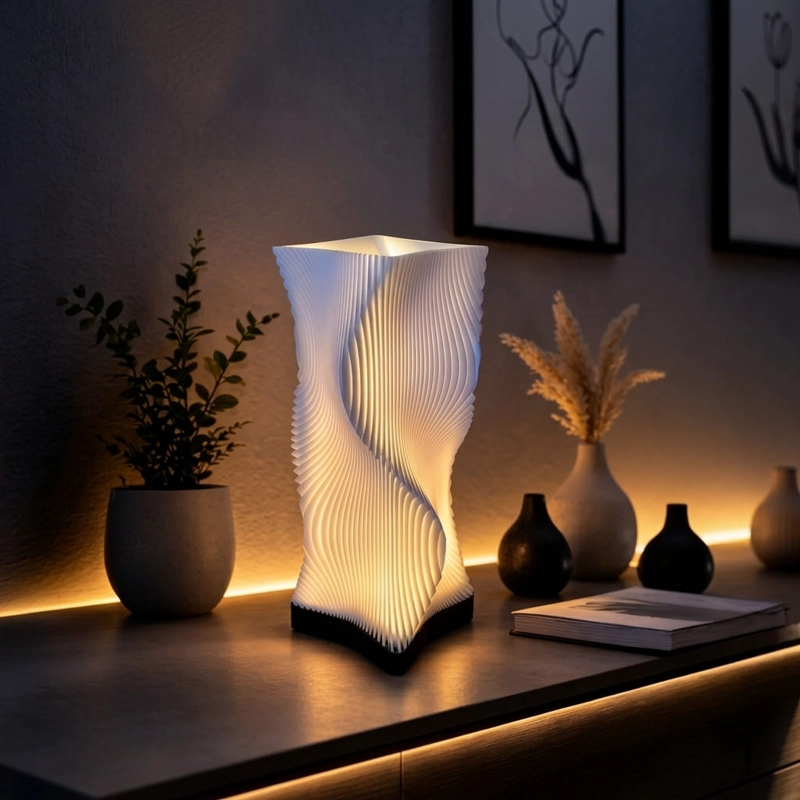 LAMPARA DE MESA NORDICA DISEÑO ORGANICO ONDULADA 3D BLANCO - 1