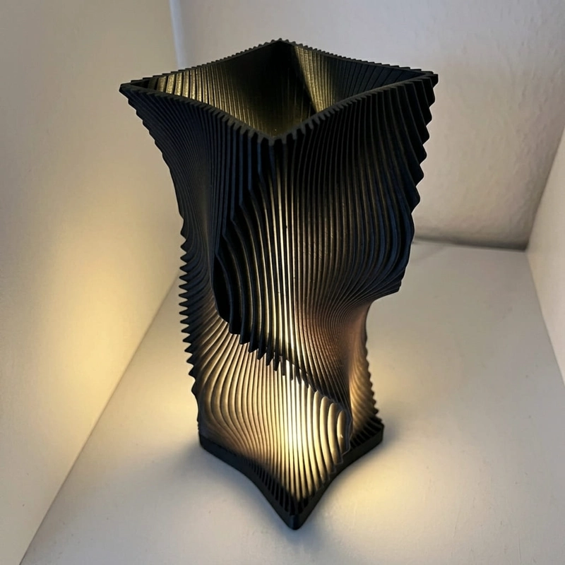 LAMPARA DE MESA NORDICA DISEÑO ORGANICO ONDULADA 3D NEGRO - 2