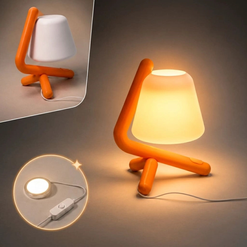 LAMPARA VELADOR DISEÑO TRIPODE CURVO MINIMALISTA LED NARANJA - 1