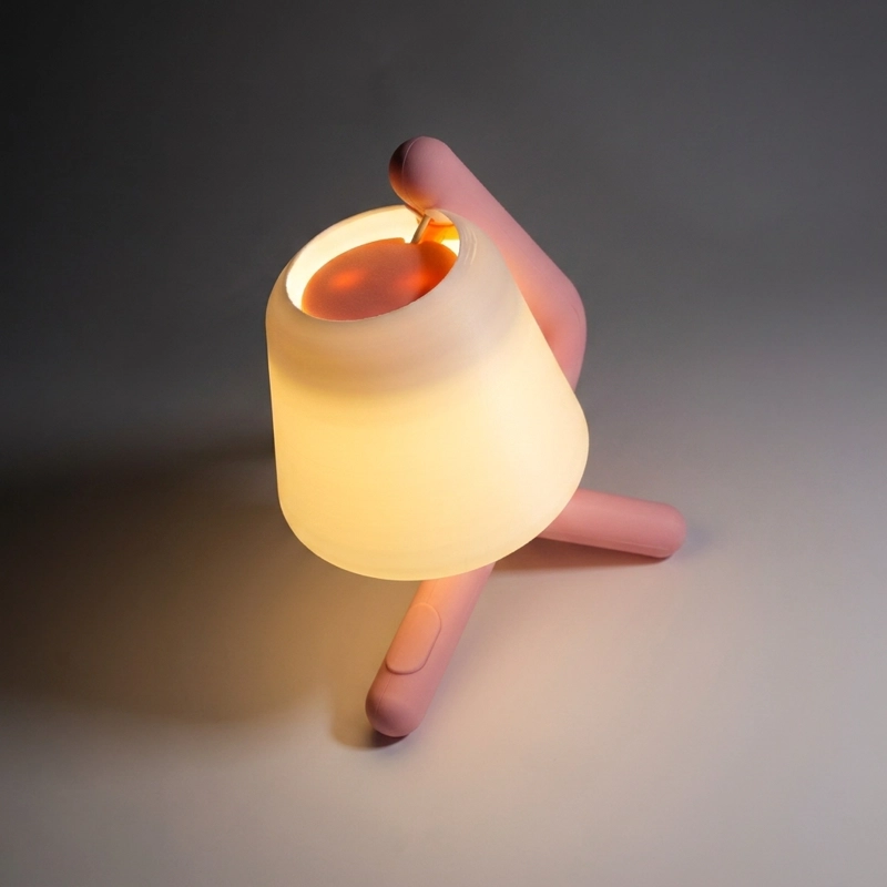 LAMPARA VELADOR DISEÑO TRIPODE CURVO MINIMALISTA LED ROSA - 2