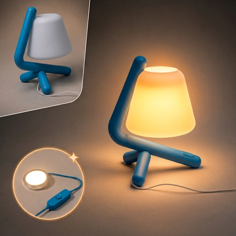 LAMPARA VELADOR DISEÑO TRIPODE CURVO MINIMALISTA LED AZUL - 1