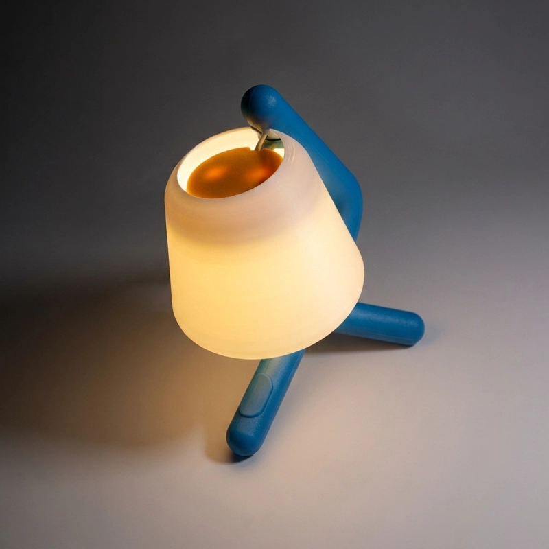 LAMPARA VELADOR DISEÑO TRIPODE CURVO MINIMALISTA LED AZUL - 2