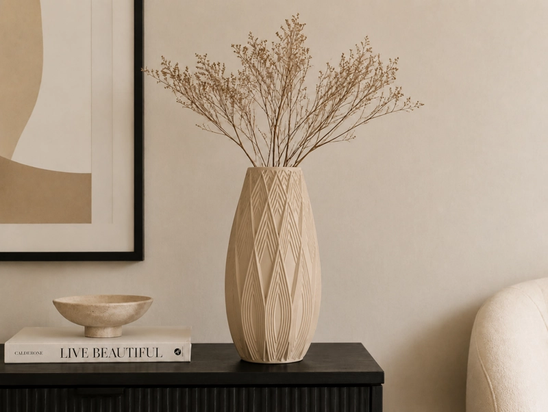 DECORACION PRINTS PATRO - JARRON ESTILO STRATA BEIGE - 2