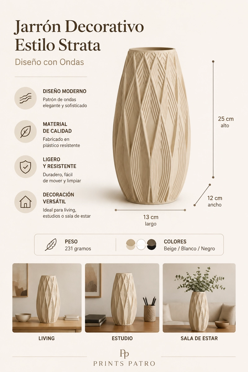DECORACION PRINTS PATRO - JARRON ESTILO STRATA BEIGE - 3