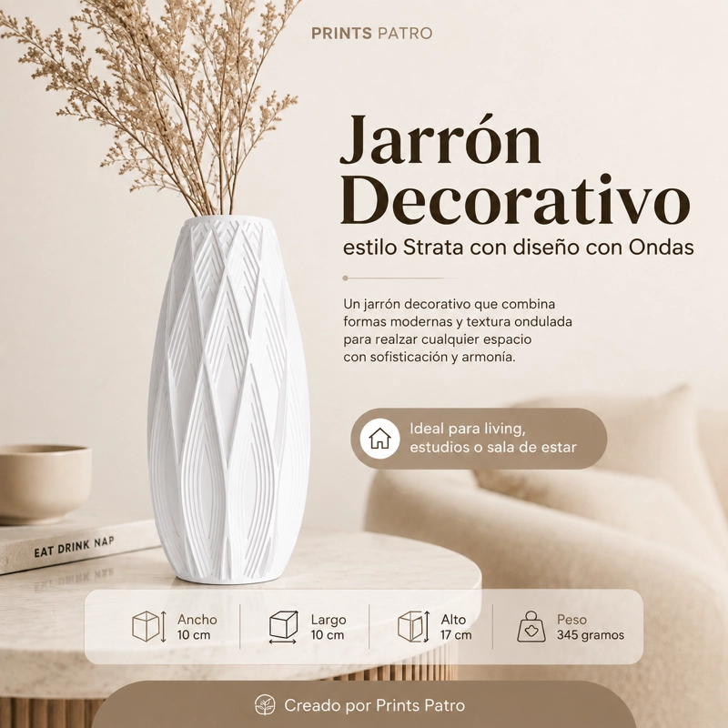 DECORACION PRINTS PATRO - JARRON ESTILO STRATA BLANCO - 1