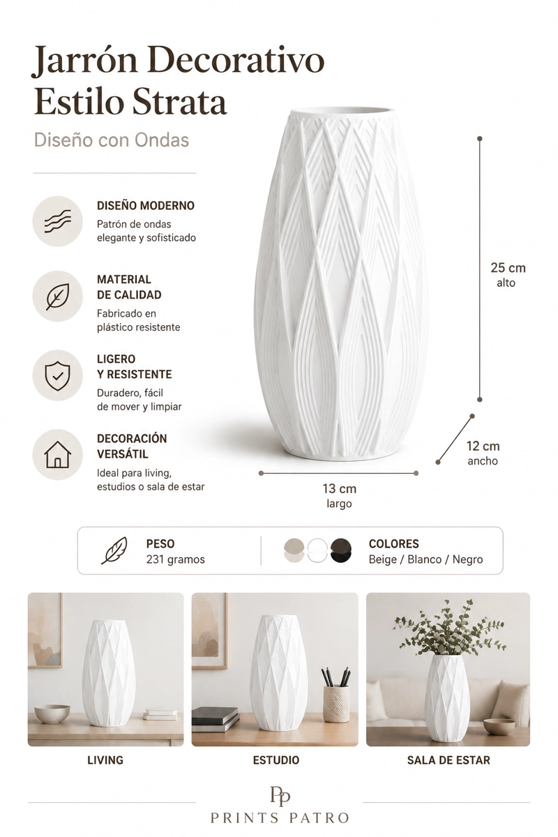 DECORACION PRINTS PATRO - JARRON ESTILO STRATA BLANCO - 3