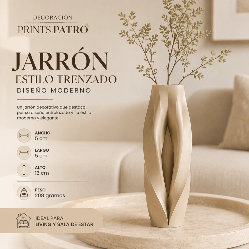 DECORACION PRINTS PATRO - JARRON ESTILO TRENZADO BEIGE - 1