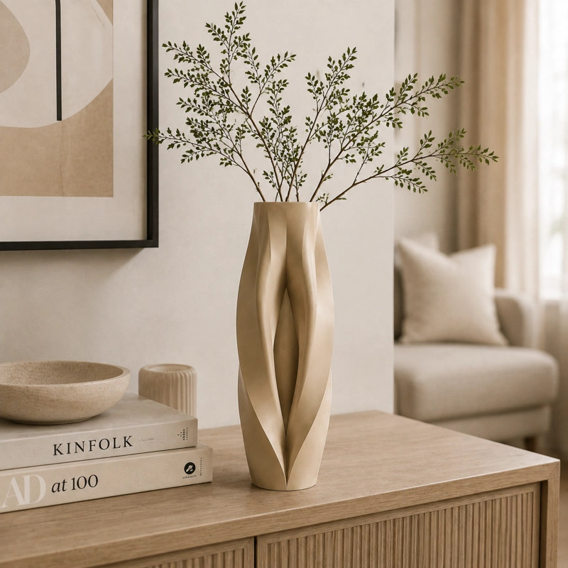 DECORACION PRINTS PATRO - JARRON ESTILO TRENZADO BEIGE - 2