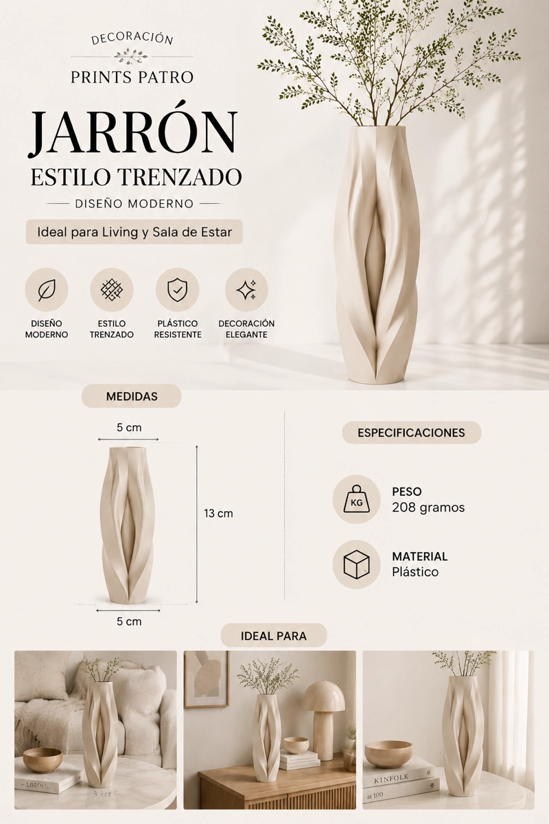 DECORACION PRINTS PATRO - JARRON ESTILO TRENZADO BEIGE - 3