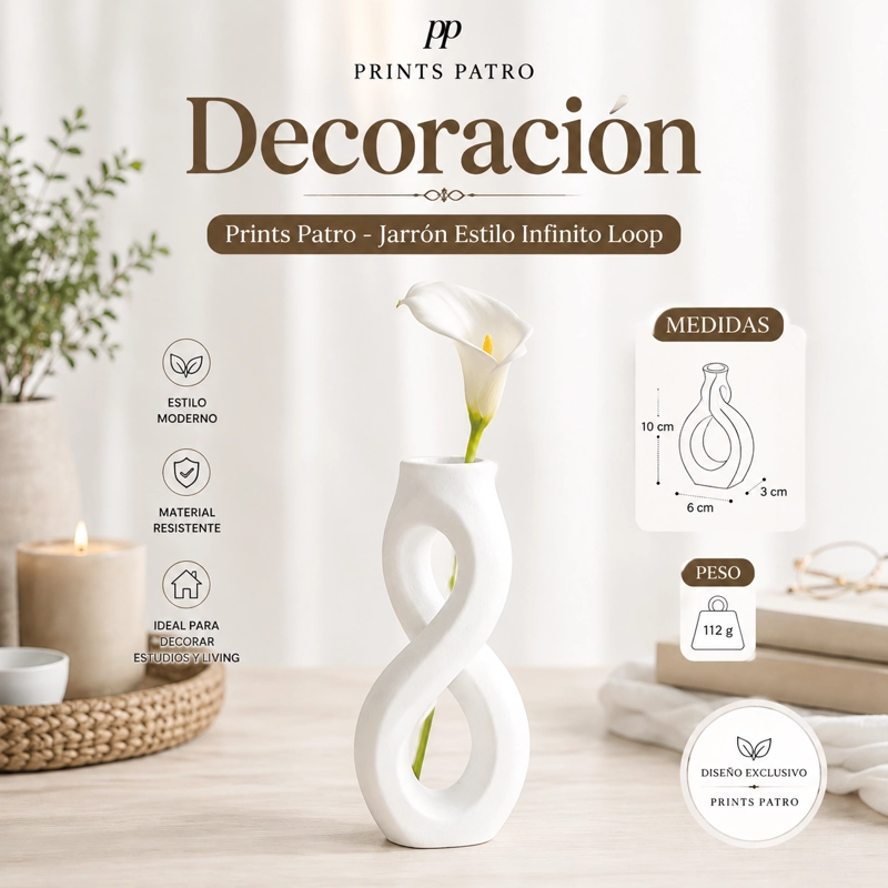 DECORACION PRINTS PATRO - JARRON ESTILO INFINITO LOOP BLANCO - 1