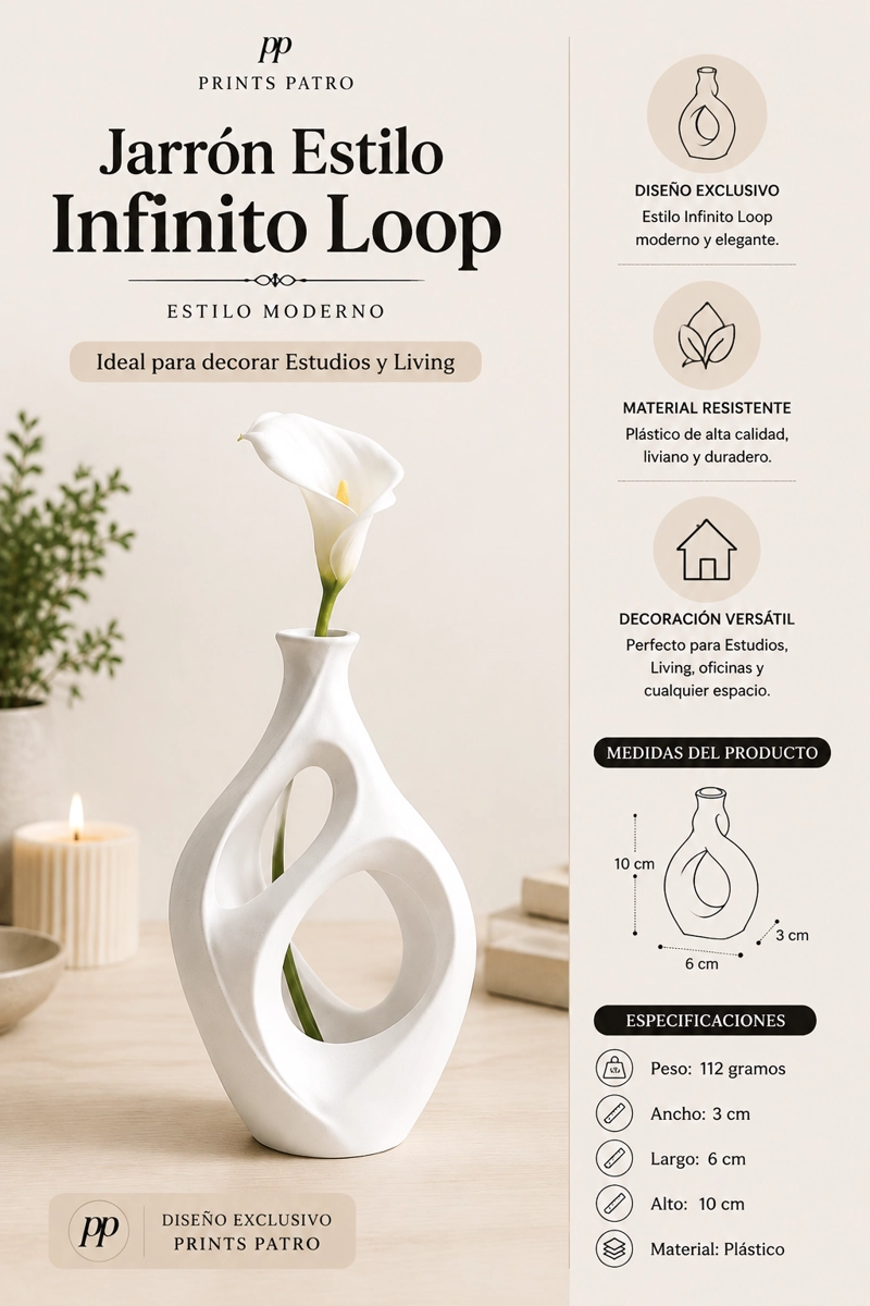 DECORACION PRINTS PATRO - JARRON ESTILO INFINITO LOOP BLANCO - 3