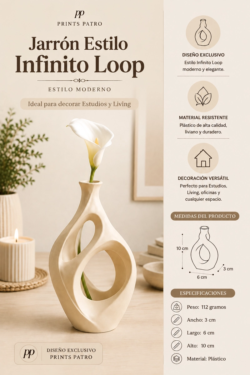 DECORACION PRINTS PATRO - JARRON ESTILO INFINITO LOOP BEIGE - 3