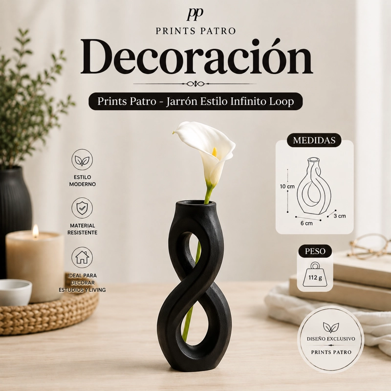 DECORACION PRINTS PATRO - JARRON ESTILO INFINITO LOOP NEGRO - 1