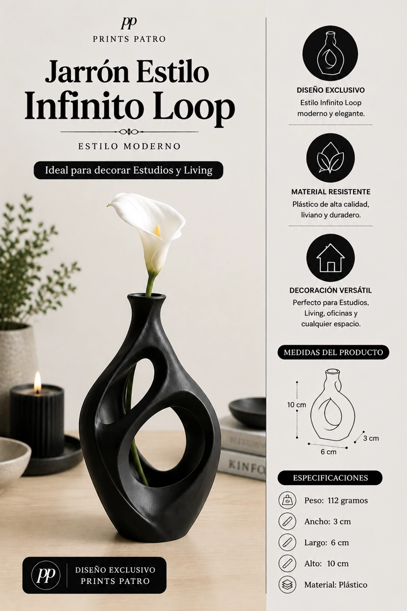DECORACION PRINTS PATRO - JARRON ESTILO INFINITO LOOP NEGRO - 3