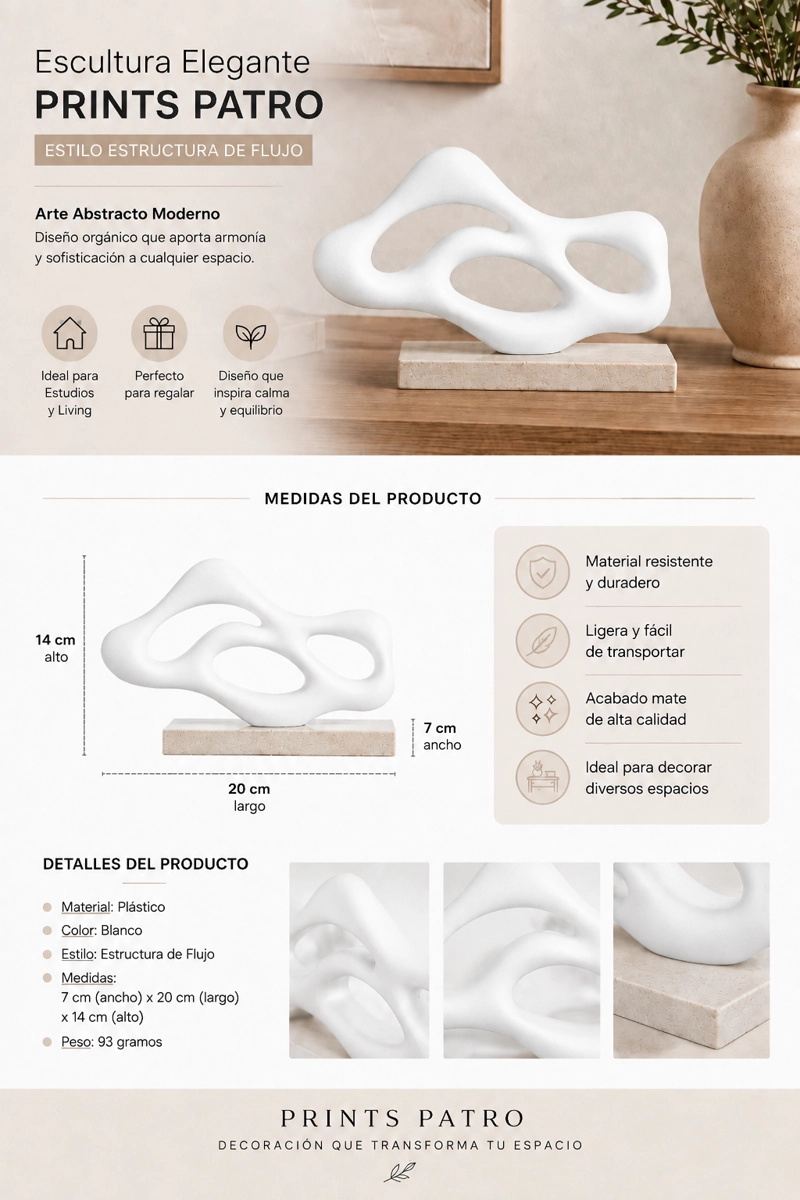 ESCULTURA ELEGANTE PRINTS PATRO - ESTILO ESTRUCTURA DE FLUJO BLANCO - 3