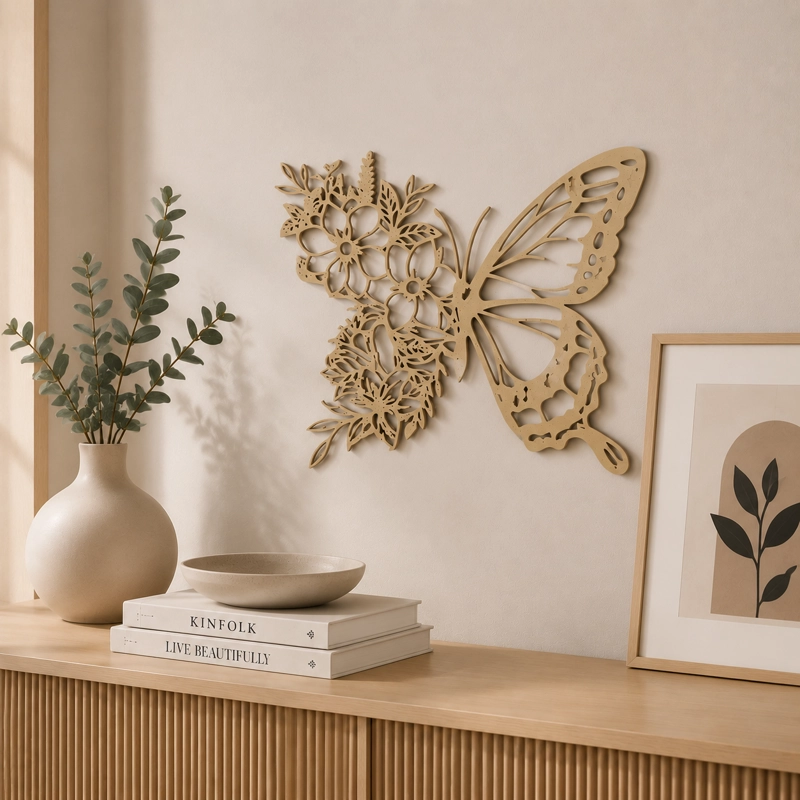 DECORACION ELEGANTE PRINTS PATRO - ARTE DE PARED ESTILO DE MARIPOSA BEIGE - 5