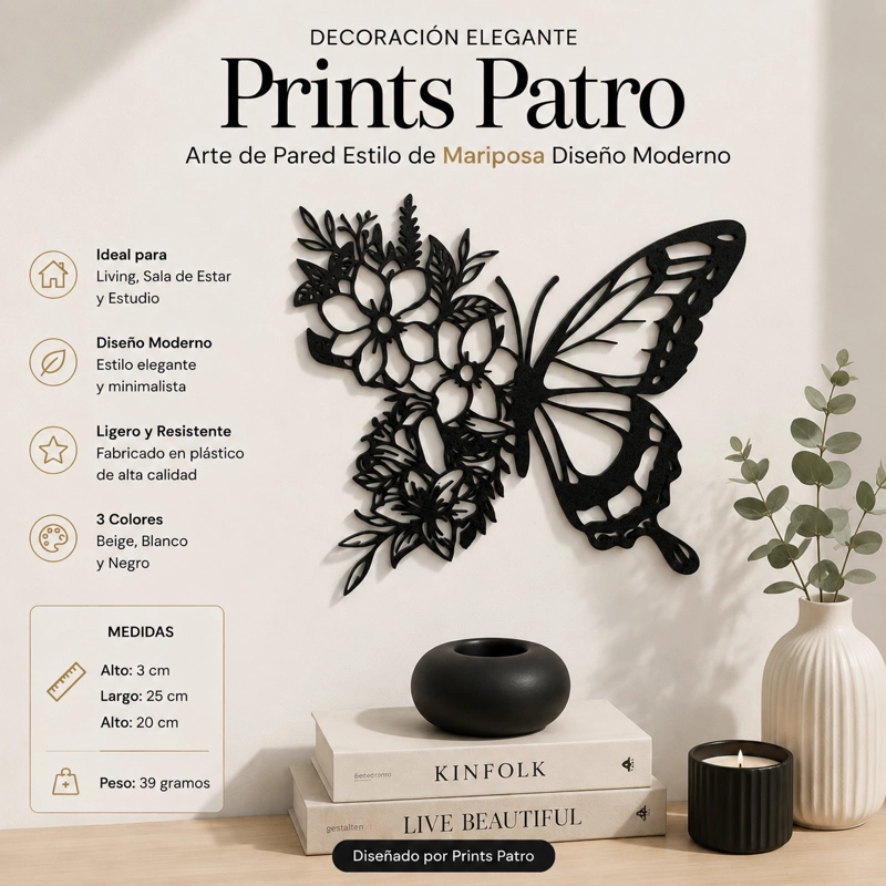 DECORACION ELEGANTE PRINTS PATRO - ARTE DE PARED ESTILO DE MARIPOSA NEGRO - 1