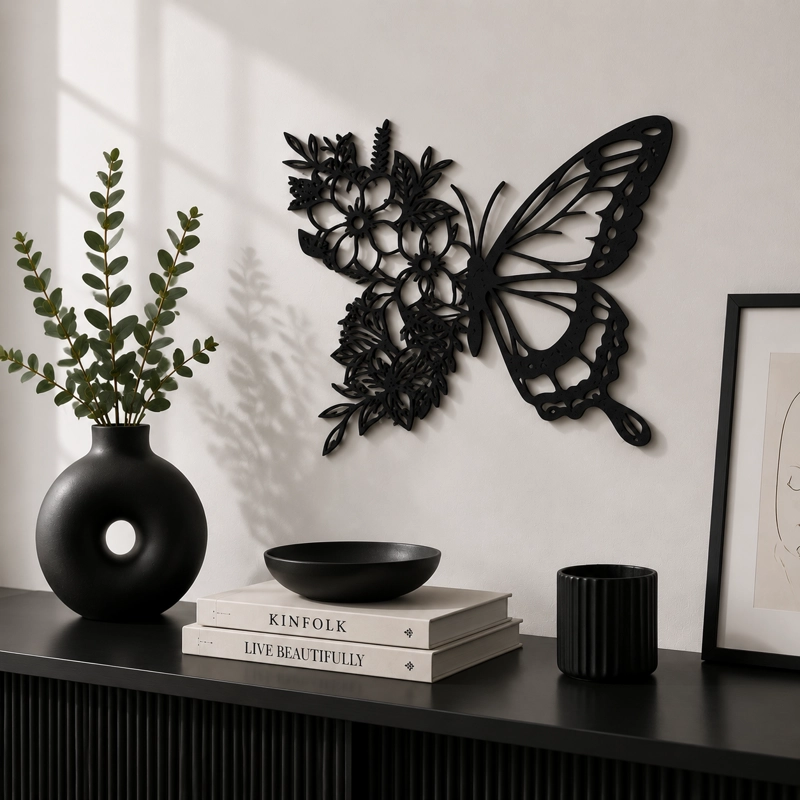 DECORACION ELEGANTE PRINTS PATRO - ARTE DE PARED ESTILO DE MARIPOSA NEGRO - 2