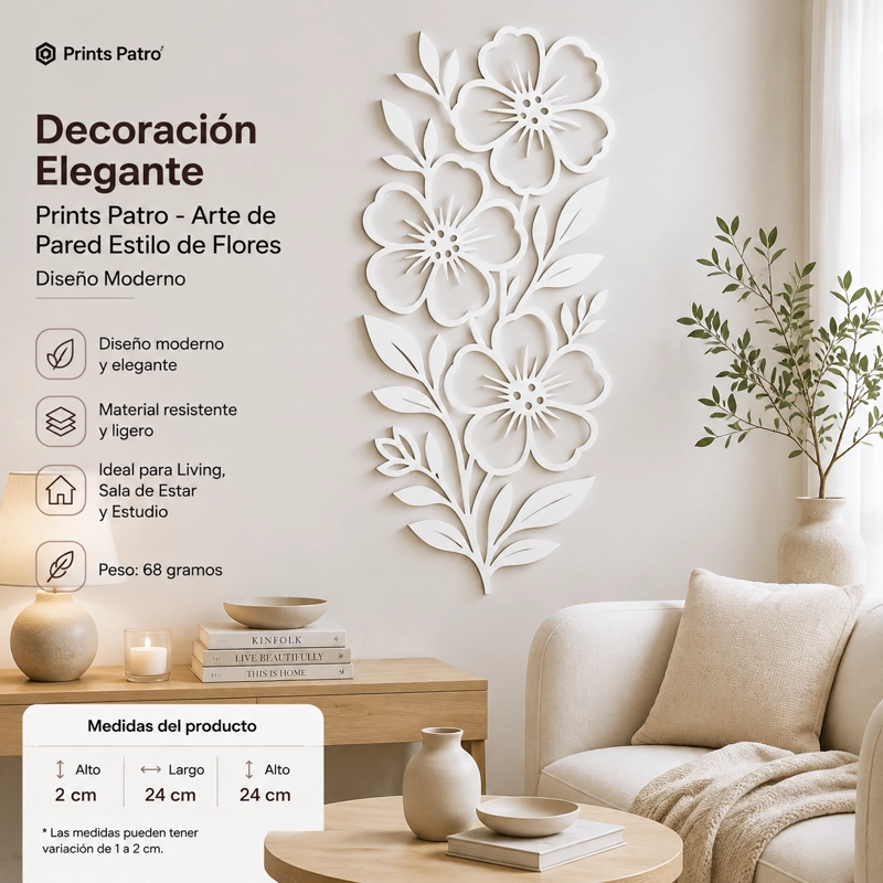 DECORACION ELEGANTE PRINTS PATRO - ARTE DE PARED ESTILO DE FLORES BLANCO - 1