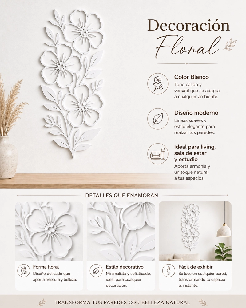 DECORACION ELEGANTE PRINTS PATRO - ARTE DE PARED ESTILO DE FLORES BLANCO - 3