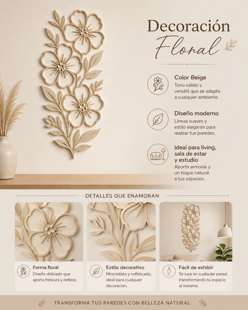 DECORACION ELEGANTE PRINTS PATRO - ARTE DE PARED ESTILO DE FLORES BEIGE - 1