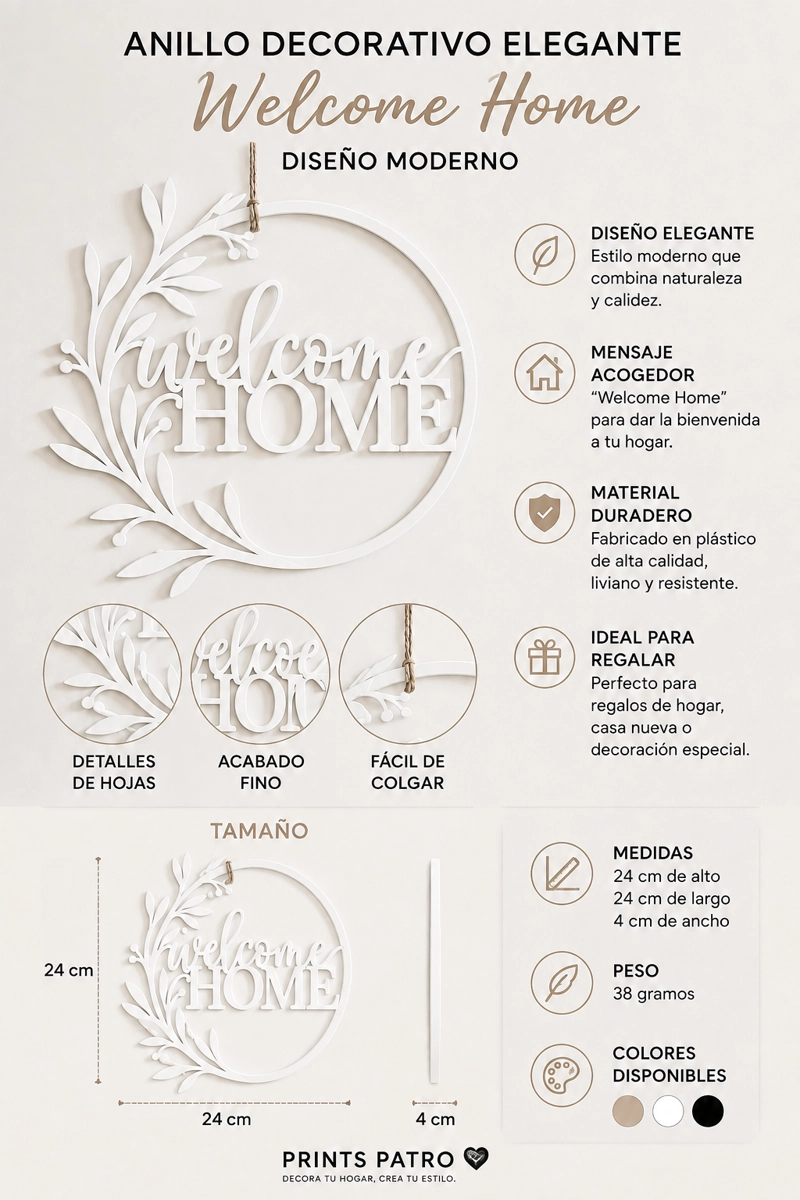 DECORACION PRINTS PATRO - ANILLO DECORATIVO WELCOME HOME BLANCO - 1