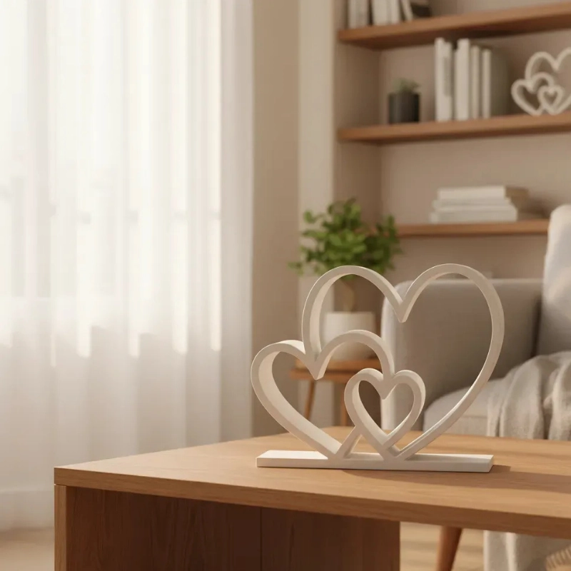 ESCULTURA ELEGANTE PRINTS PATRO - ESTILO TRIO DE CORAZONES BLANCO - 5